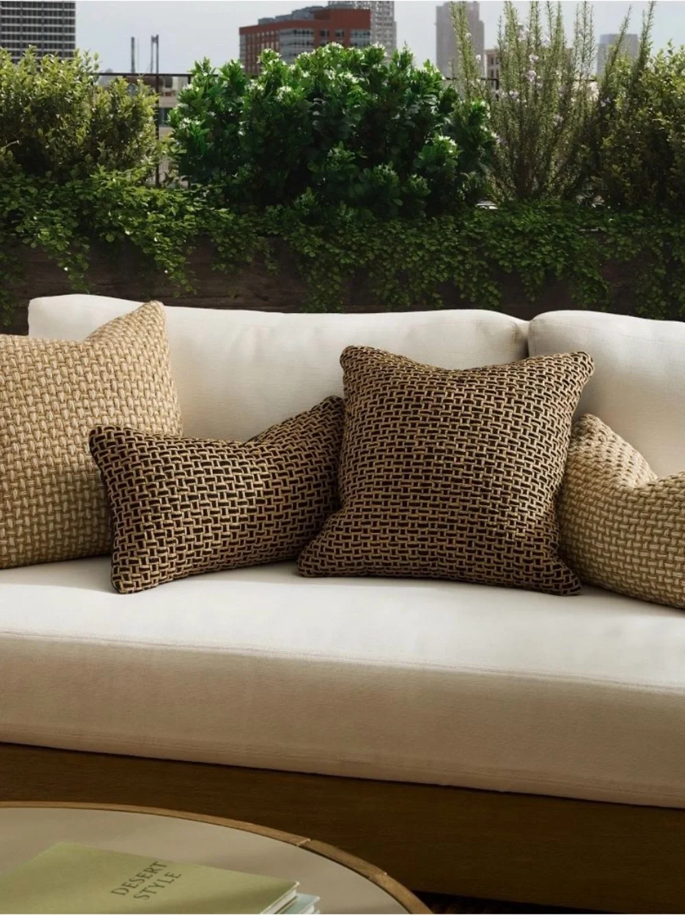 West Elm Woven Two-Tone Pillows 20”x20” black & tan pillows set of 4 NWT